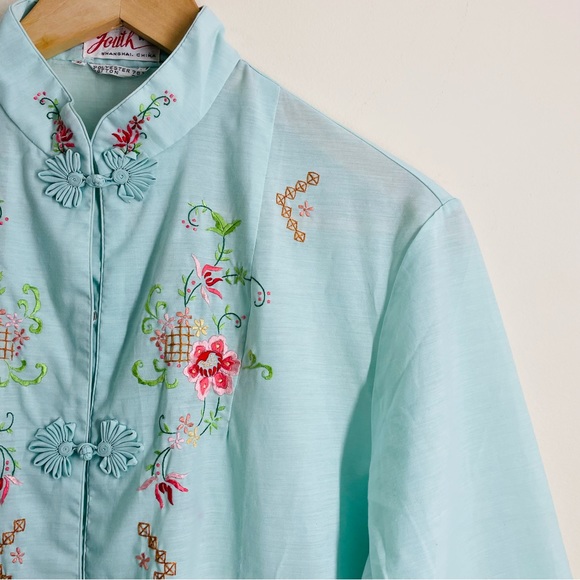 Vintage Chinese Traditional Embroidered House Robe Aqua Blue size M (40) - Picture 2 of 9